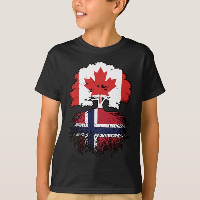 Norway Norwegian Canadian Canada Tree Roots Flag T-Shirt (Front)