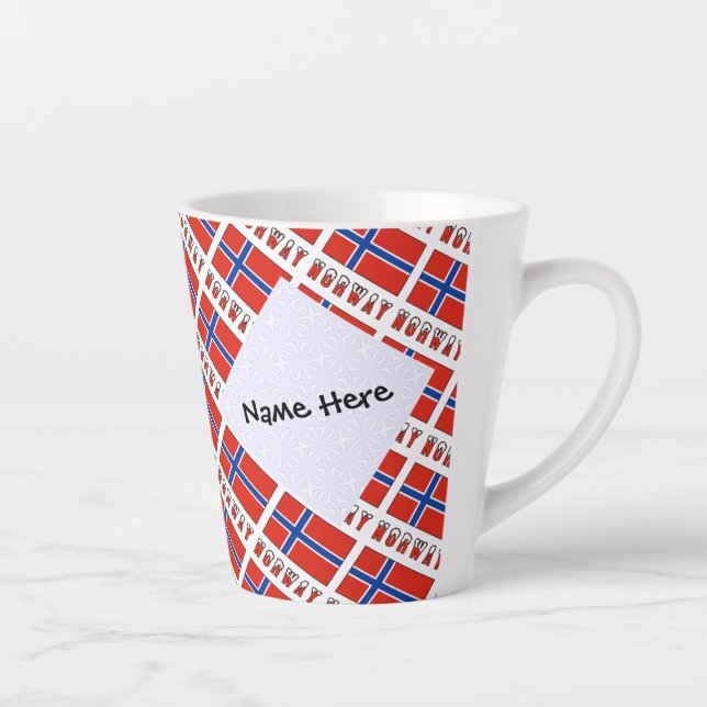 Norway Norwegian Flag Tiled Black Personalisation  Latte Mug (Right)