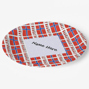 Norway Norwegian Flag Tiled Personalised Name  Paper Plate