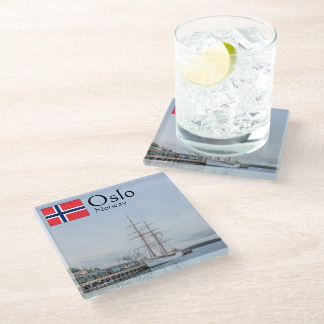 Norway Oslo Souvenir Glass Coaster (Angled)
