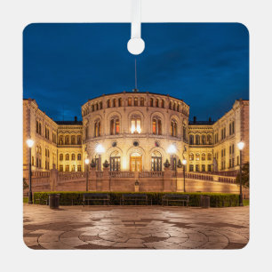 Norway Oslo Storting Building At Night Metal Tree Decoration