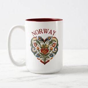 Norway Rosemaling Folk Art Heart Two-Tone Coffee Mug