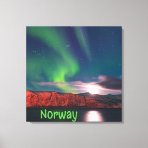 Norway Scandinavian Northern Lights Red Cliffs Canvas Print