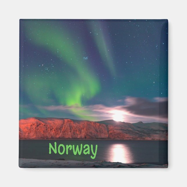 Norway Scandinavian Northern Lights Red Cliffs Magnet (Front)