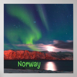 Norway Scandinavian Northern Lights Red Cliffs Poster