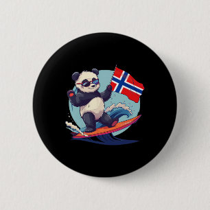 Norway Surfing Panda Bear Norwegian Flag Norwegian 6 Cm Round Badge