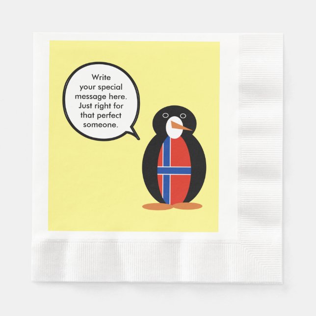 Norway Talking Ms Penguin Personalised  Napkin (Front)