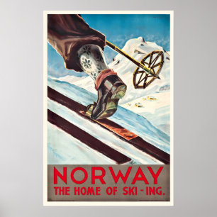 Norway The Home of Ski Winter Sport Skiing Vintage Poster