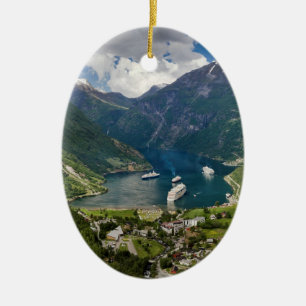 Norway view to Geiranger from Flydalsjuvet Ceramic Tree Decoration
