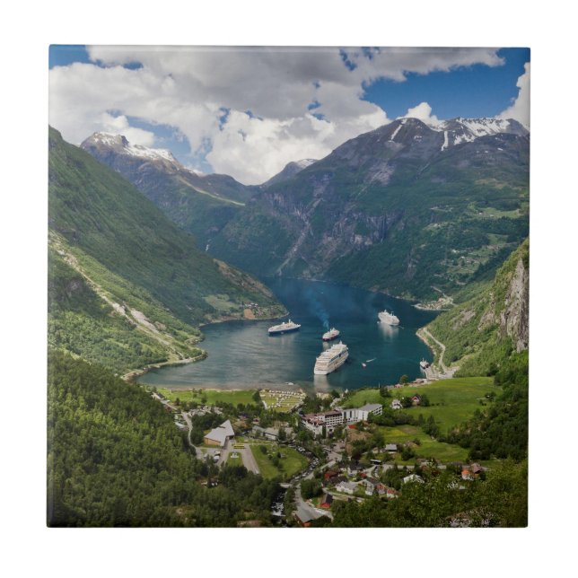 Norway view to Geiranger from Flydalsjuvet Tile (Front)