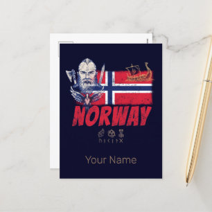 Norway Viking Vintage Flag And Ship Souvenir Holiday Postcard