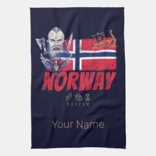 Norway Viking Vintage Flag And Ship Souvenir Tea Towel