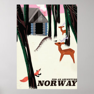 Norway vintage travel poster landscape