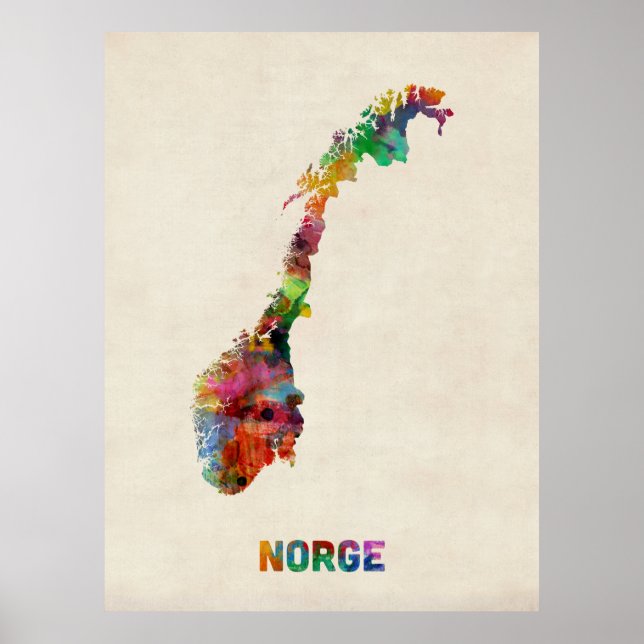 Norway Watercolor Map Poster (Front)