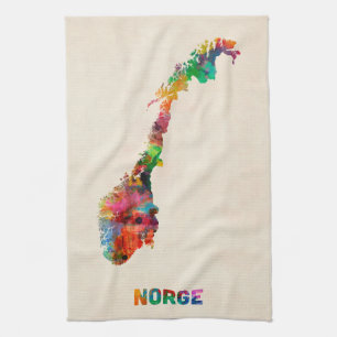 Norway Watercolor Map Tea Towel