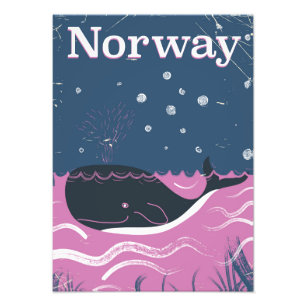 Norway whale vintage travel poster