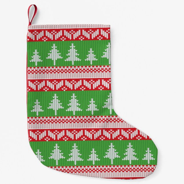 Norwegian Alpine Christmas Trees Pattern Small Christmas Stocking (Front)