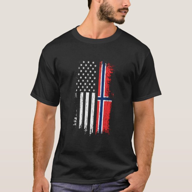 Norwegian American Flag Pride Norway Usa T-Shirt (Front)