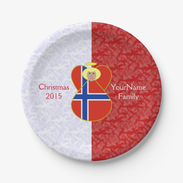Norwegian Angel Blonde Hair Dressed in Flag Paper Plate (Front)