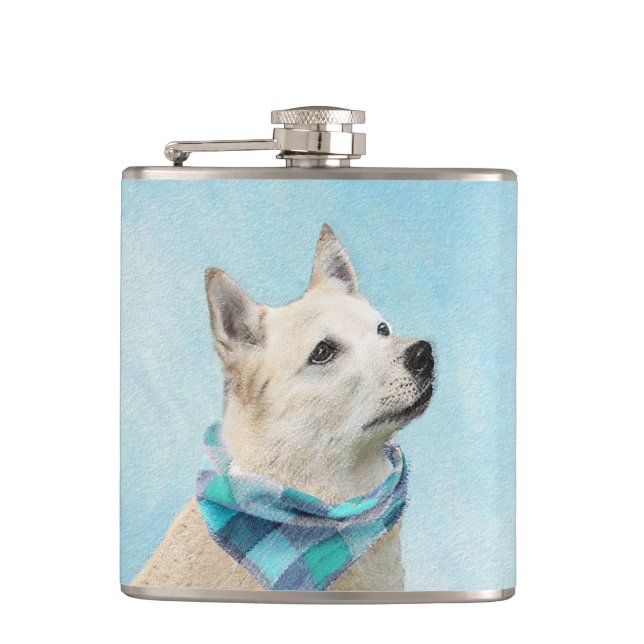 Norwegian Buhund Painting - Cute Original Dog Art Hip Flask (Front)