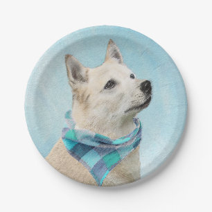 Norwegian Buhund Painting - Cute Original Dog Art Paper Plate