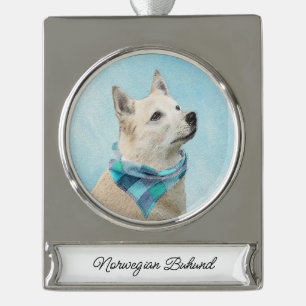 Norwegian Buhund Painting - Cute Original Dog Art  Silver Plated Banner Ornament