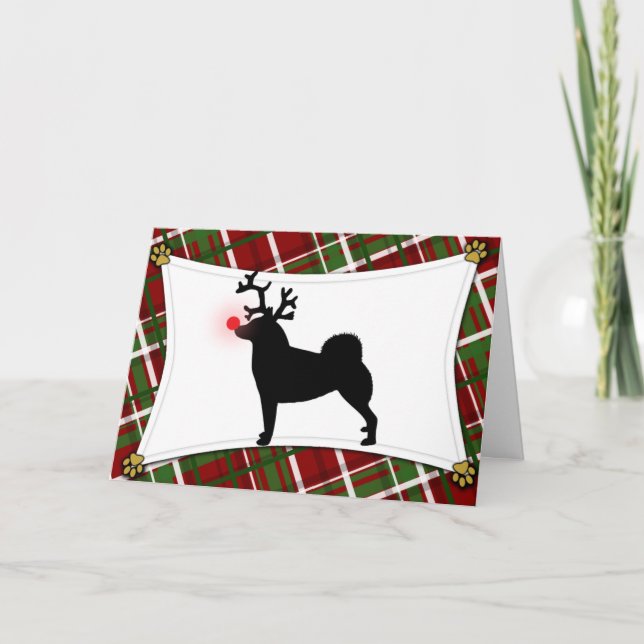 Norwegian Buhund Reindeer Christmas Card (Front)