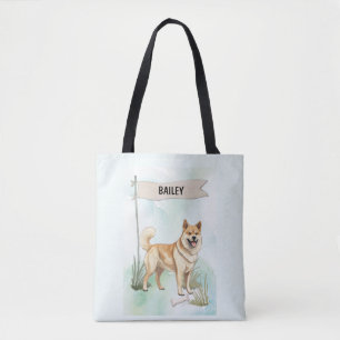 Norwegian Buhund Watercolor Personalised Dog Tote Bag
