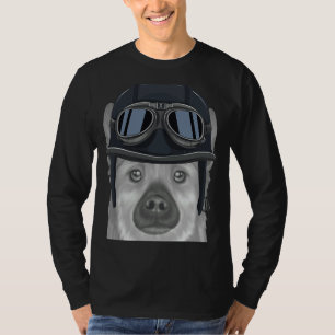 Norwegian Buhund Wearing Vintage Motorcycle Helmet T-Shirt