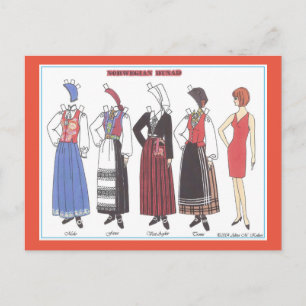 Norwegian Bunad II Paper Doll Postcard