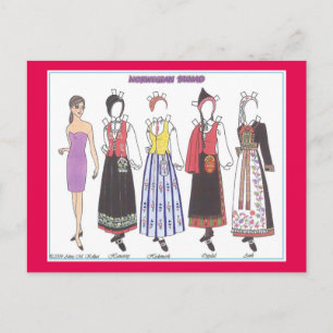 Norwegian Bunad IV Paper Doll Postcard