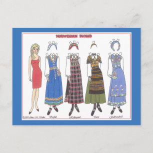 Norwegian Bunad V Paper Doll Postcard