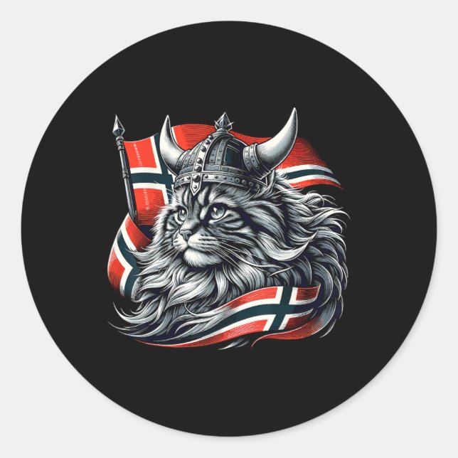 Norwegian Cat Viking Norway Flag  Classic Round Sticker (Front)