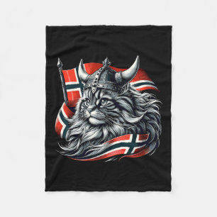 Norwegian Cat Viking Norway Flag Fleece Blanket