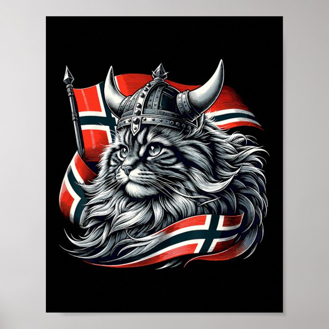 Norwegian Cat Viking Norway Flag  Poster (Front)