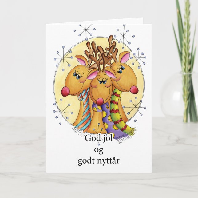Norwegian Christmas Card - Reindeer - God jol og g (Front)