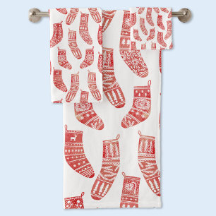 Norwegian Christmas Stockings Pattern Bath Towel Set
