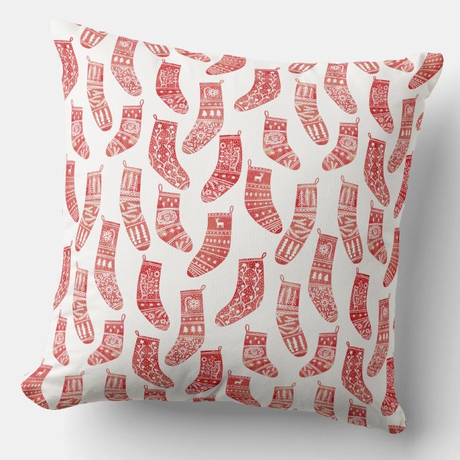 Norwegian Christmas Stockings Pattern Cushion (Nordic Scandinavian stockings festive throw pillow)