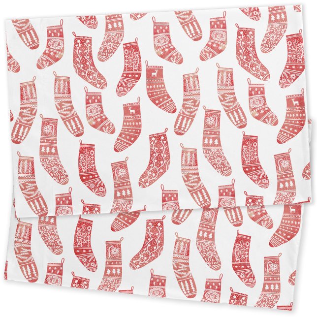 Norwegian Christmas Stockings Pattern Pillowcase (Nordic Stockings red and white holiday pillow cases)