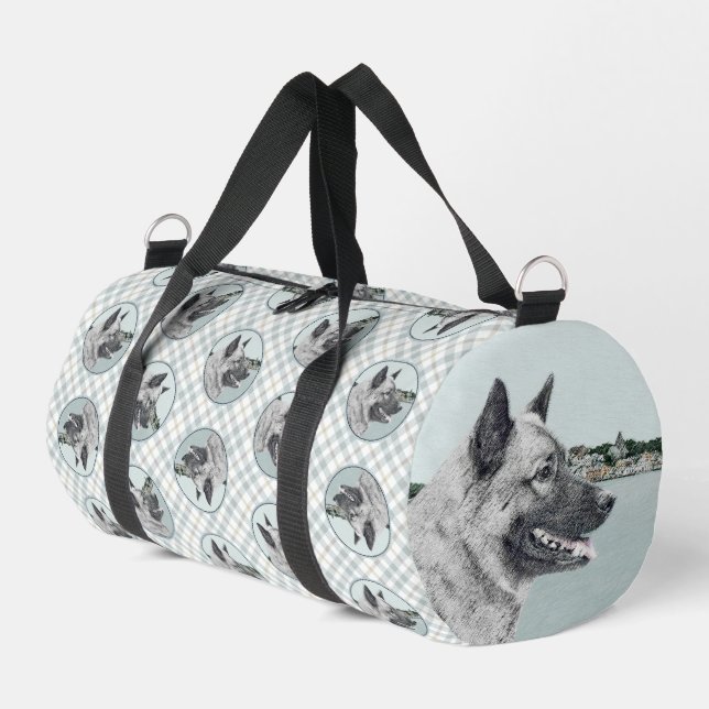 Norwegian Elkhound and Village Painting Dog Art Duffle Bag (Left Corner)