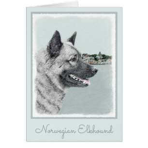 Norwegian Elkhound at Village Painting - Dog Art