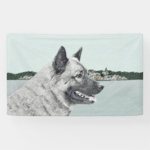 Norwegian Elkhound at Village Painting - Dog Art Banner