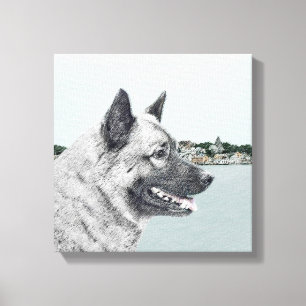 Norwegian Elkhound at Village Painting - Dog Art Canvas Print