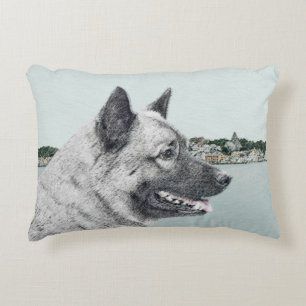 Norwegian Elkhound at Village Painting - Dog Art Decorative Cushion