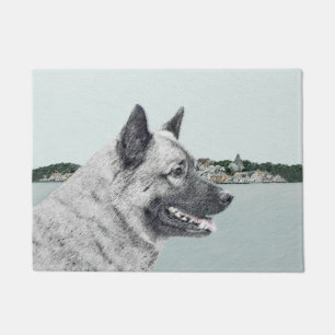 Norwegian Elkhound at Village Painting - Dog Art Doormat