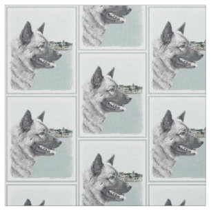 Norwegian Elkhound at Village Painting - Dog Art Fabric