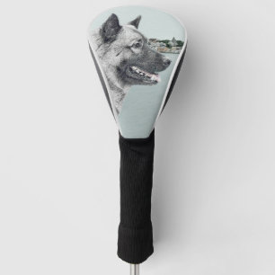 Norwegian Elkhound at Village Painting - Dog Art Golf Head Cover