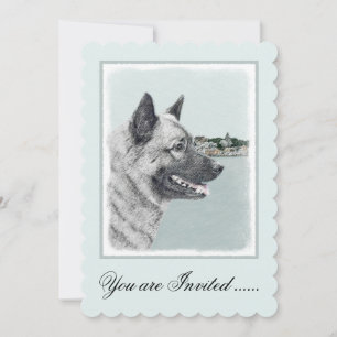 Norwegian Elkhound at Village Painting - Dog Art Invitation