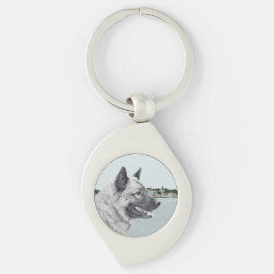 Norwegian Elkhound at Village Painting - Dog Art Key Ring