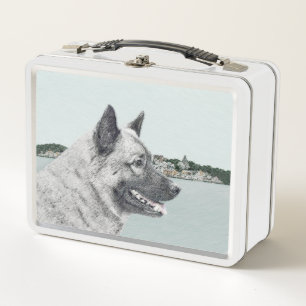 Norwegian Elkhound at Village Painting - Dog Art Metal Lunch Box